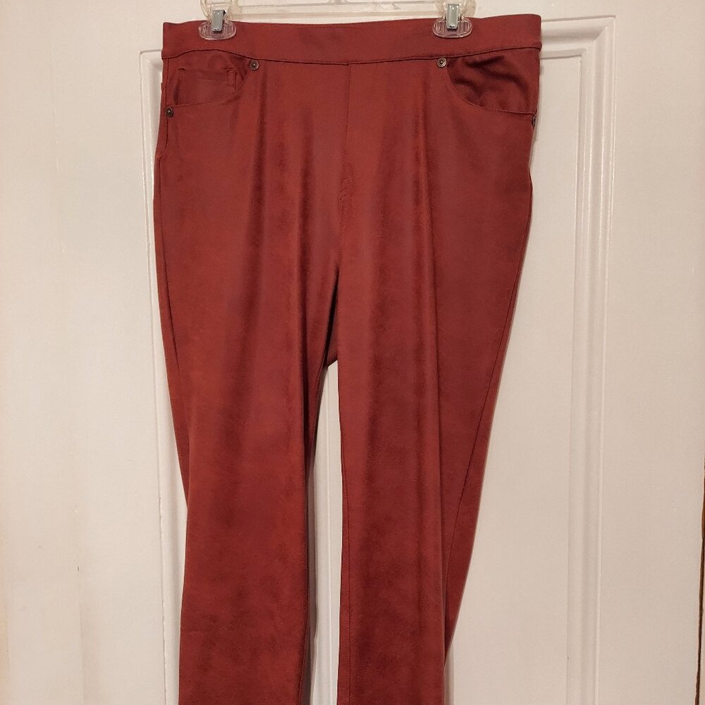 NWOT DG2 Diane Gilman Faux Leather-Look Pull On Pants Cognac Brown size L
